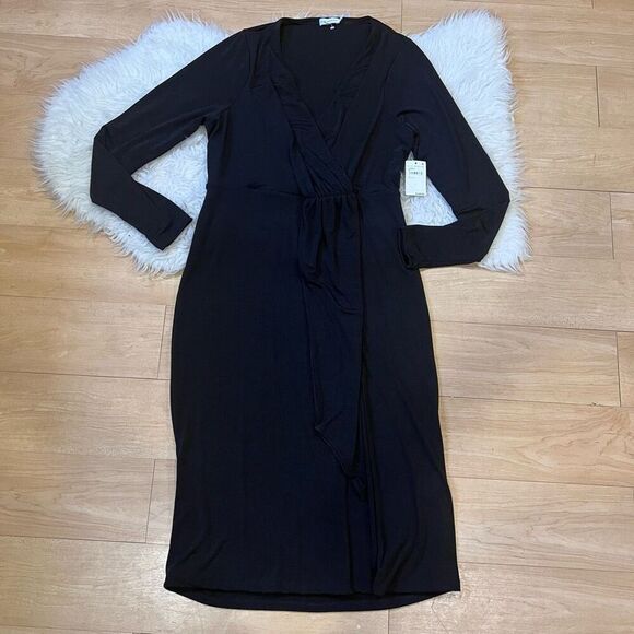Good American Good Touch Wrap Dress Black Long Sleeve size 4 plus size - Picture 9 of 9